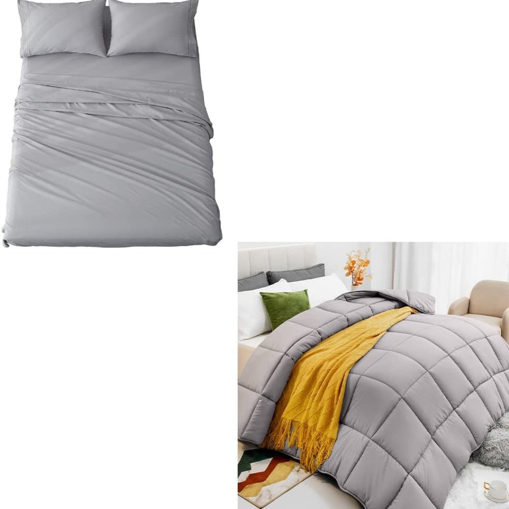NEW Microfiber Bed Sheets Set 4 Piece with Down Alternative Comforter